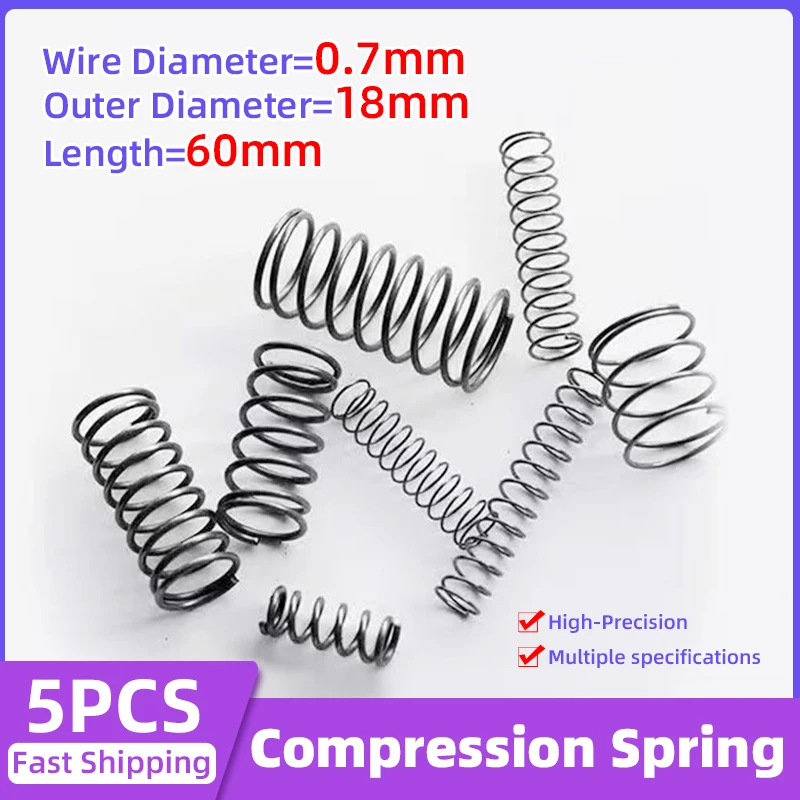 Creamily 5PCS/Lot 65Mn Spring Compression Spring Return Spring Steel Wire Diameter=0.7mm Outside Diameter=18mm Length=60mm