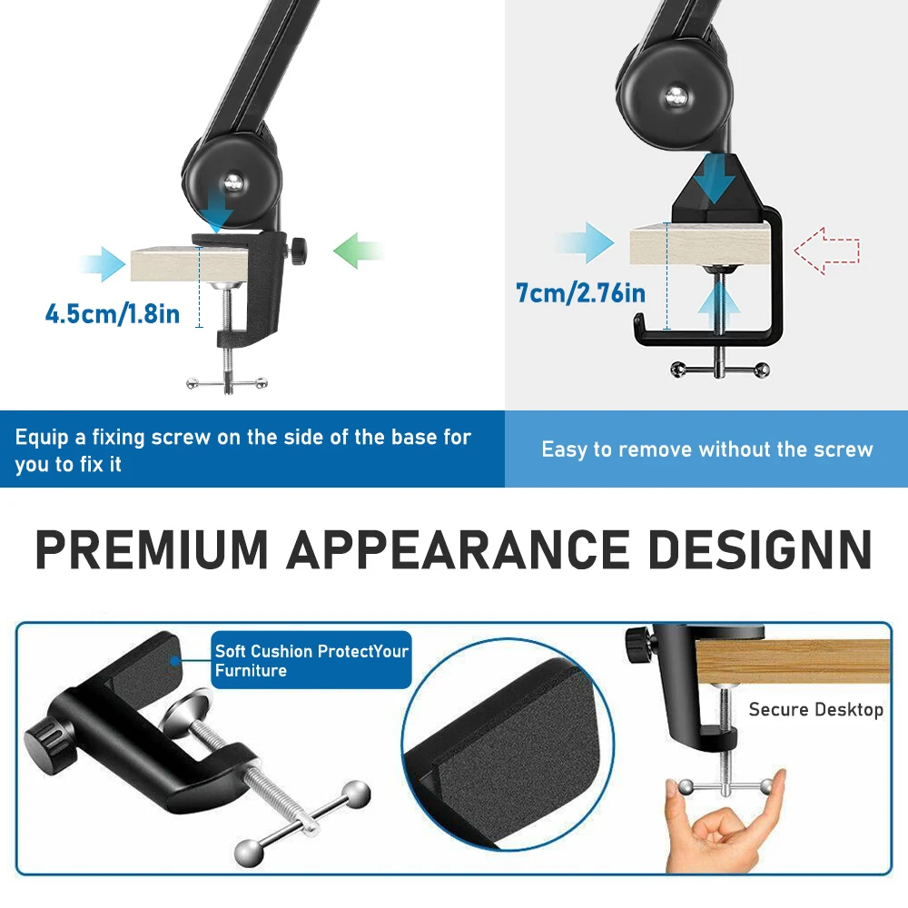 Microphone Heavy Duty Arm Desktop Stand Adjustable with 5 Ties Spring Built-in Mic Arm Sturdier Stand for Blue Yeti Snowball