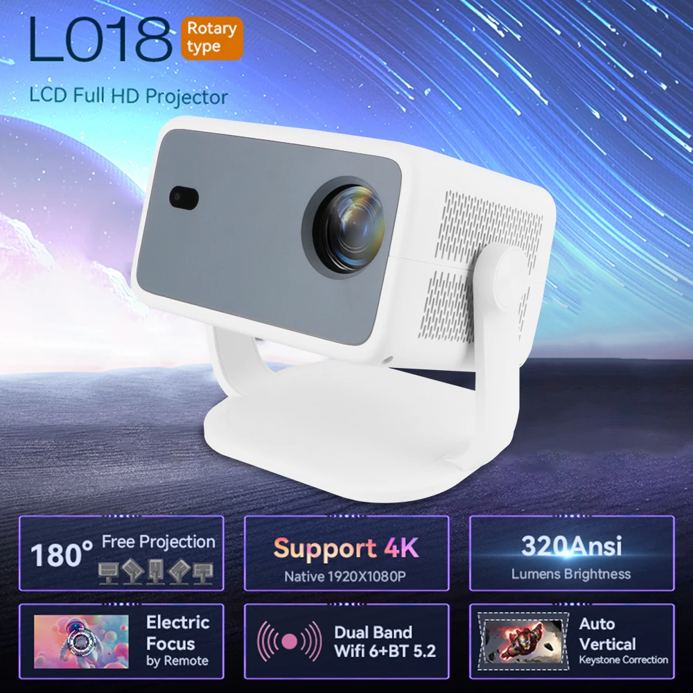 Projector Full HD LCD Projection Starry Sky Lamp Auto Focus Keystone Rotaty Type Home Theater Decor Bedroom Decoration Atmosphere Lights for 1920X1080P 4K Support