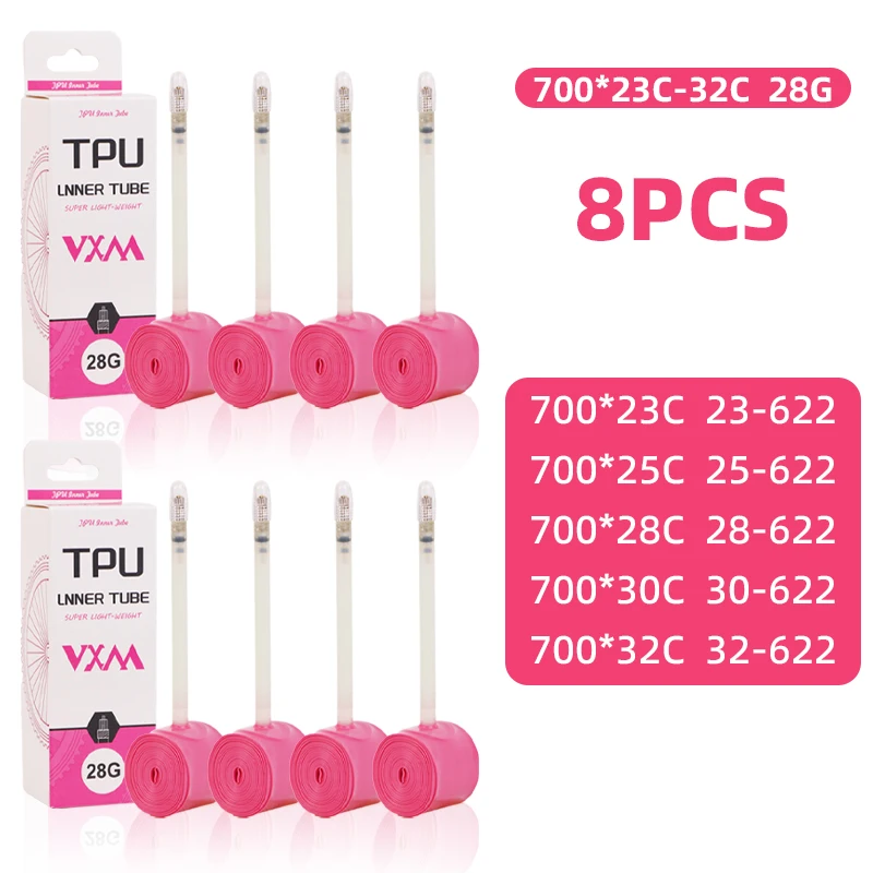 AliExpress VXM 8Pcs Ultralight 28g Bike TPU Inner Tube 700X18 25 28 32 Road Bicycle TPU Material Tire 45mm/65mm/85mm Length French Valve