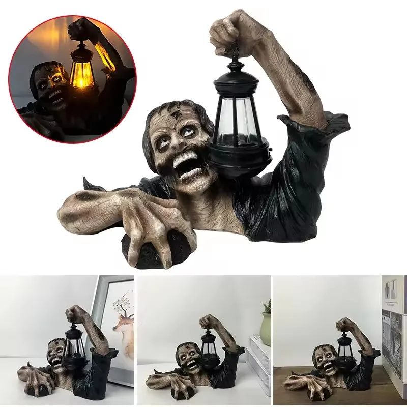 

Terror Zombie Lantern Crawling Decoration Crafts Resin Statue Halloween Horror Outdoor Garden Figurine Scary Led Lights Ornament