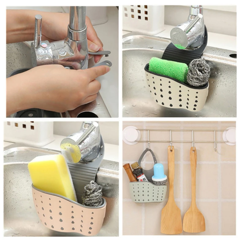 Kitchen Sink Holder Hanging Drain Basket Adjustable Soap Sponge Shelf Organizer Bathroom Faucet Holder Rack Kitchen Accessories