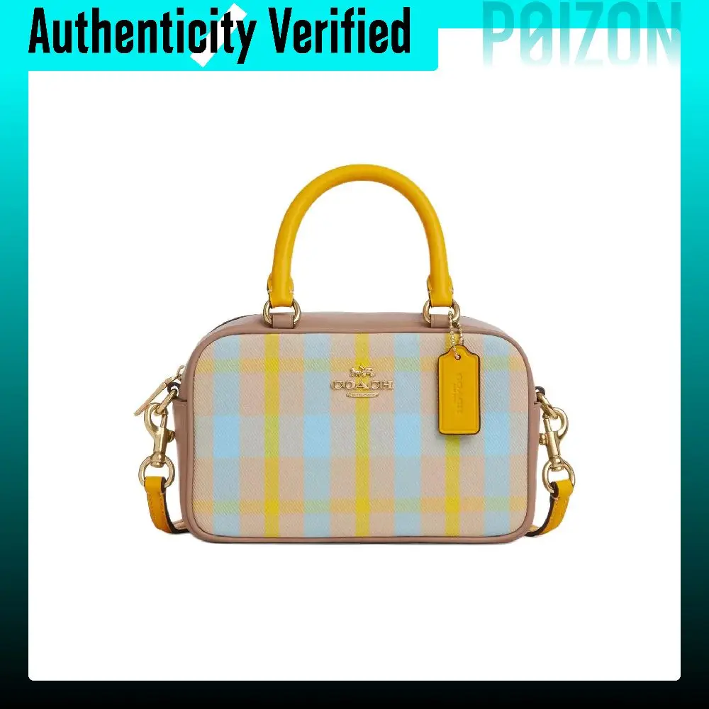 COACH SATCHEL Jacquard With Smooth Leather Crossbody Handbag Small Women's Bright Yellow CBI90-IMY3F