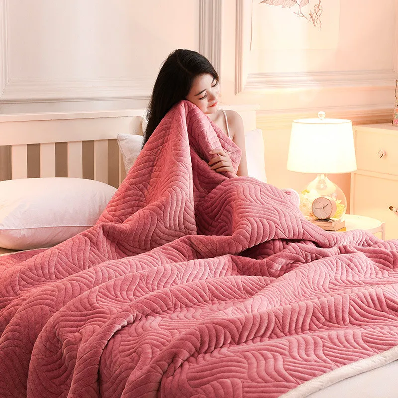 Three Layers Thicken Winter Blanket Throw Warm Plush Leisure Quilting Blankets for Bed Plaid Home Velvet Quilt Comforter Padded