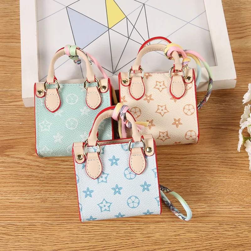 Mini Patterned Tote Bag Earphone Case Coin Purse Mini Bag Key Chain Car Accessory Holds Other Small Items