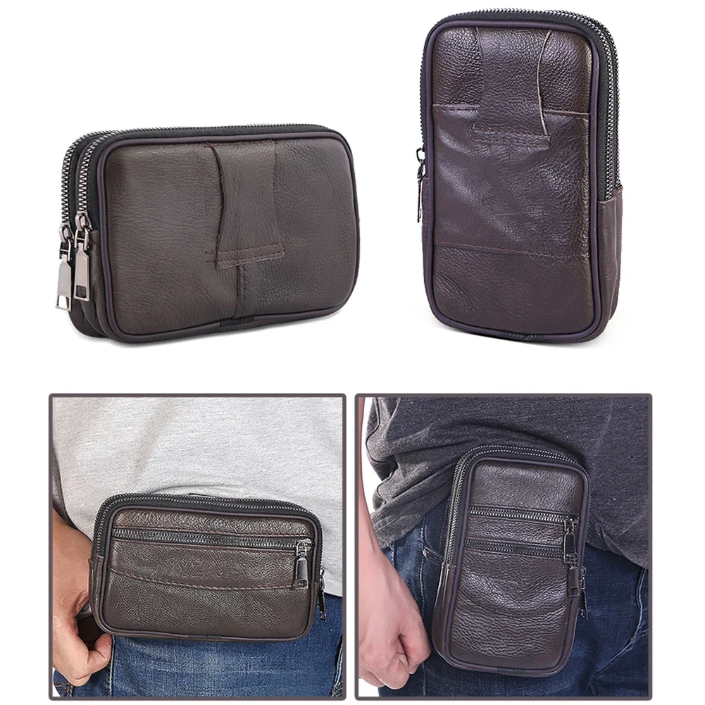 Mini Fashion Men Cowhide Leather Pure Color Clutch Waist Bag Wallets Purse Waist Pack Mini Belt Coin Purse Phone Bag