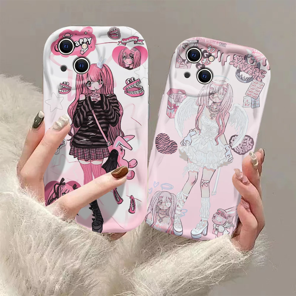 Yk2 Anime Star Girl Kawaii Angel 3D Wave Case For Xiaomi Mi 14 12 12T 11 Lite Poco M6 X6 X5 X4 F4 X3 M3 Pro 4G 5G Soft Cover