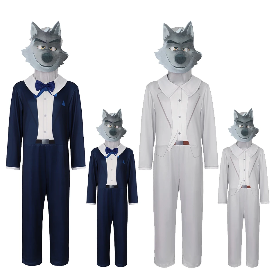 

Костюмы для косплея на Хэллоуин для мальчиков с изображением волка, цельный костюм, мужской костюм The Bad Guys Alliance, косплей Mr. Wolf, одежда для выступлений, ткань