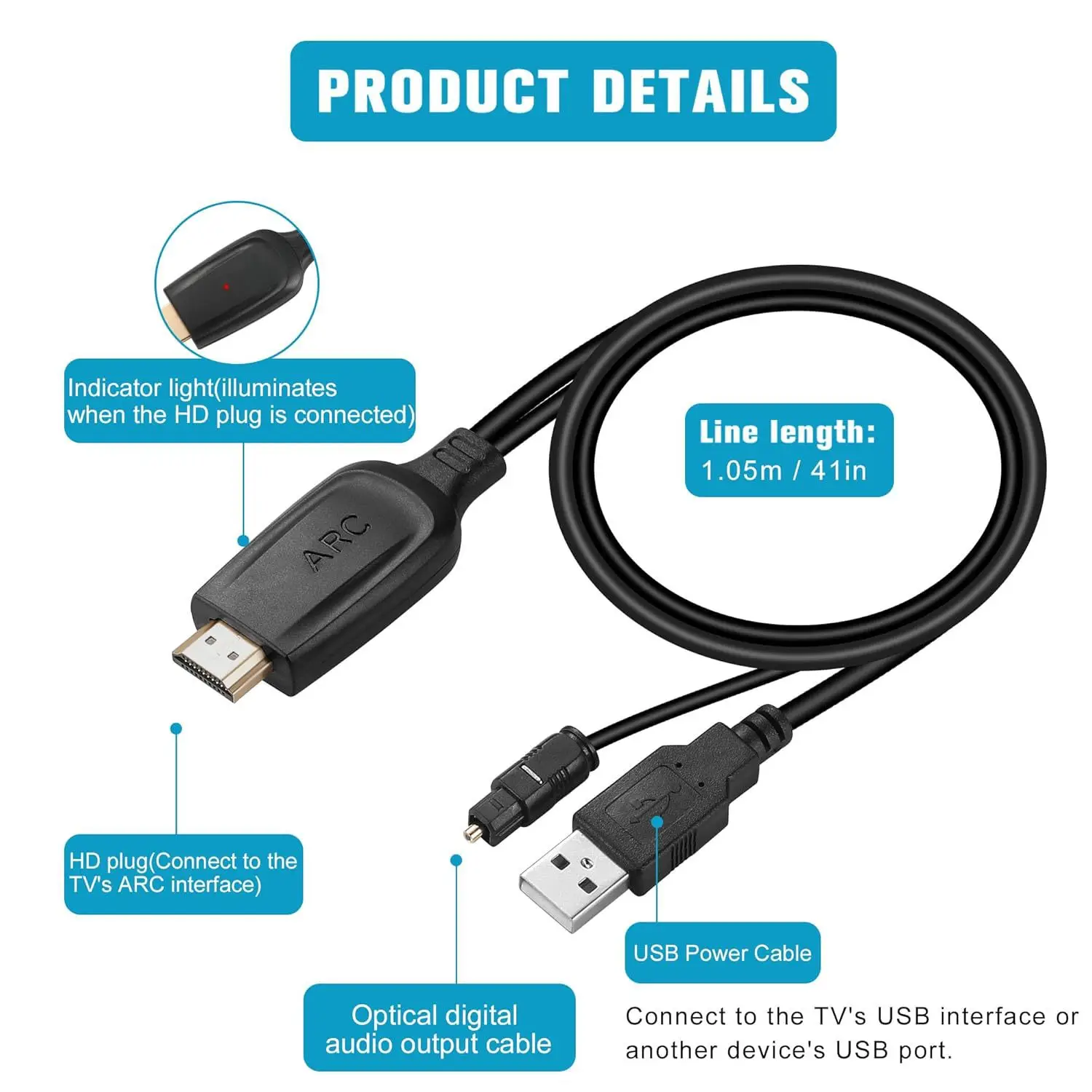 192Khz ARC Audio Extractor HDMI ARC Return Extractor DAC Converter ARC to Optical 3.5mm L/R Stereo Audio Extractor