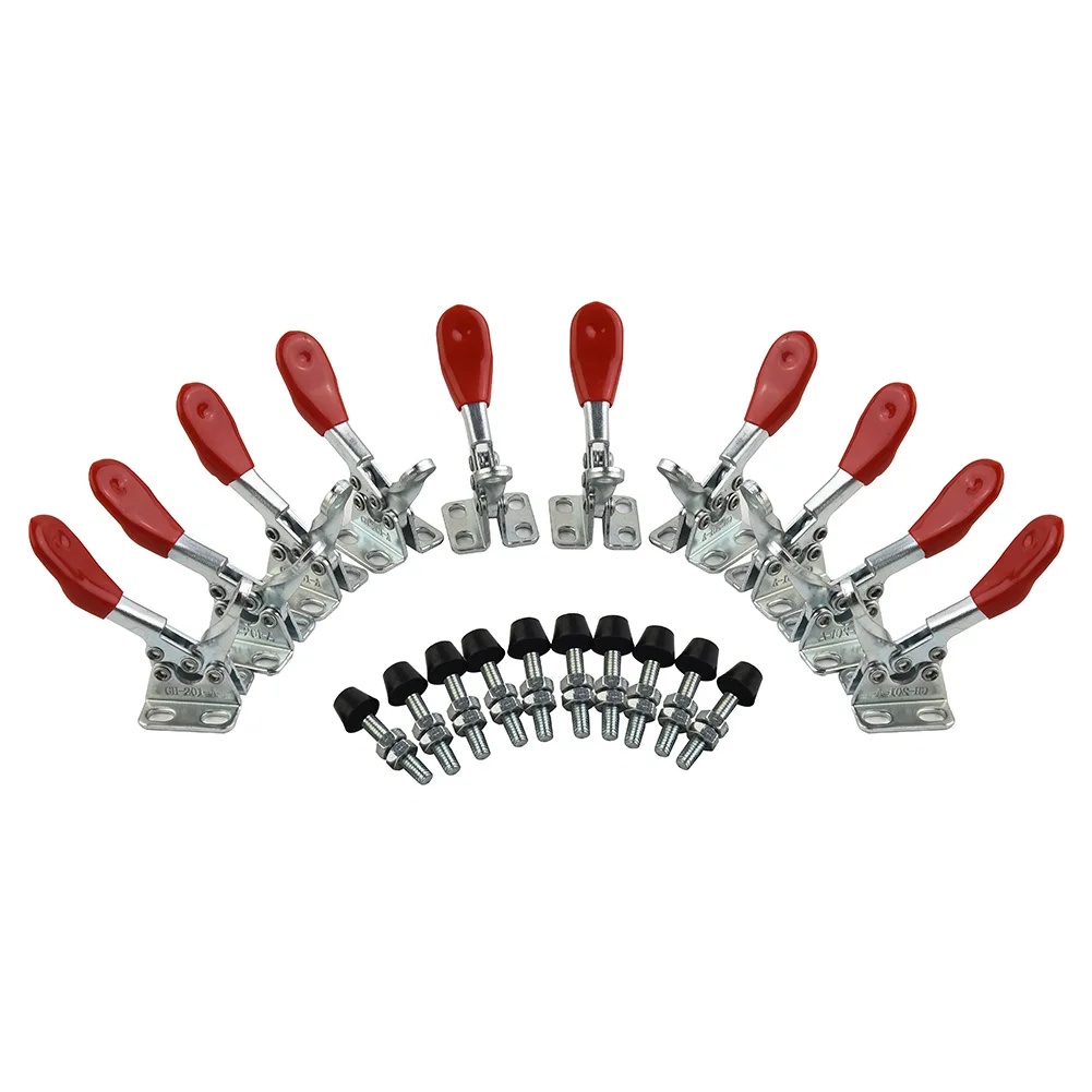 Red Toggle Clamp GH201A Quick Release Hand Tools Horizontal Clip Set (10 Pcs) with Oil and Stain Resistant Grips