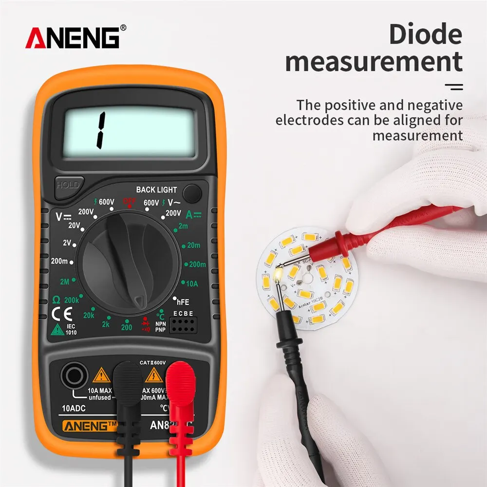 Aneng an8205c kỹ thuật số vạn năng AC/DC Ampe kế Volt Ohm multimetro Tester Meter với cặp nhiệt điện LCD đèn nền di động