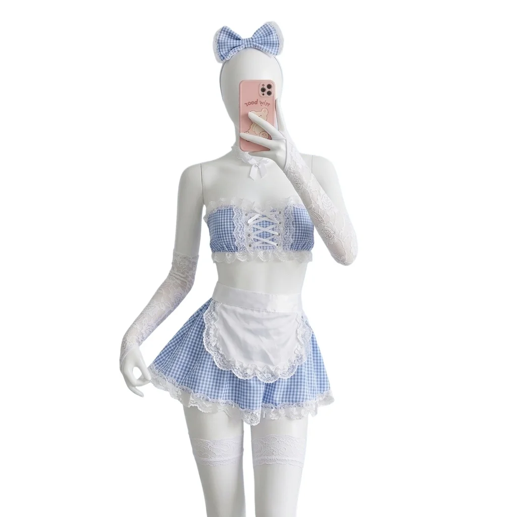 Maid Lingerie Set for Women, Lace Trim Anime Cosplay Costume with Apron and Headband, Style Maid Roleplay Uniform Outfit