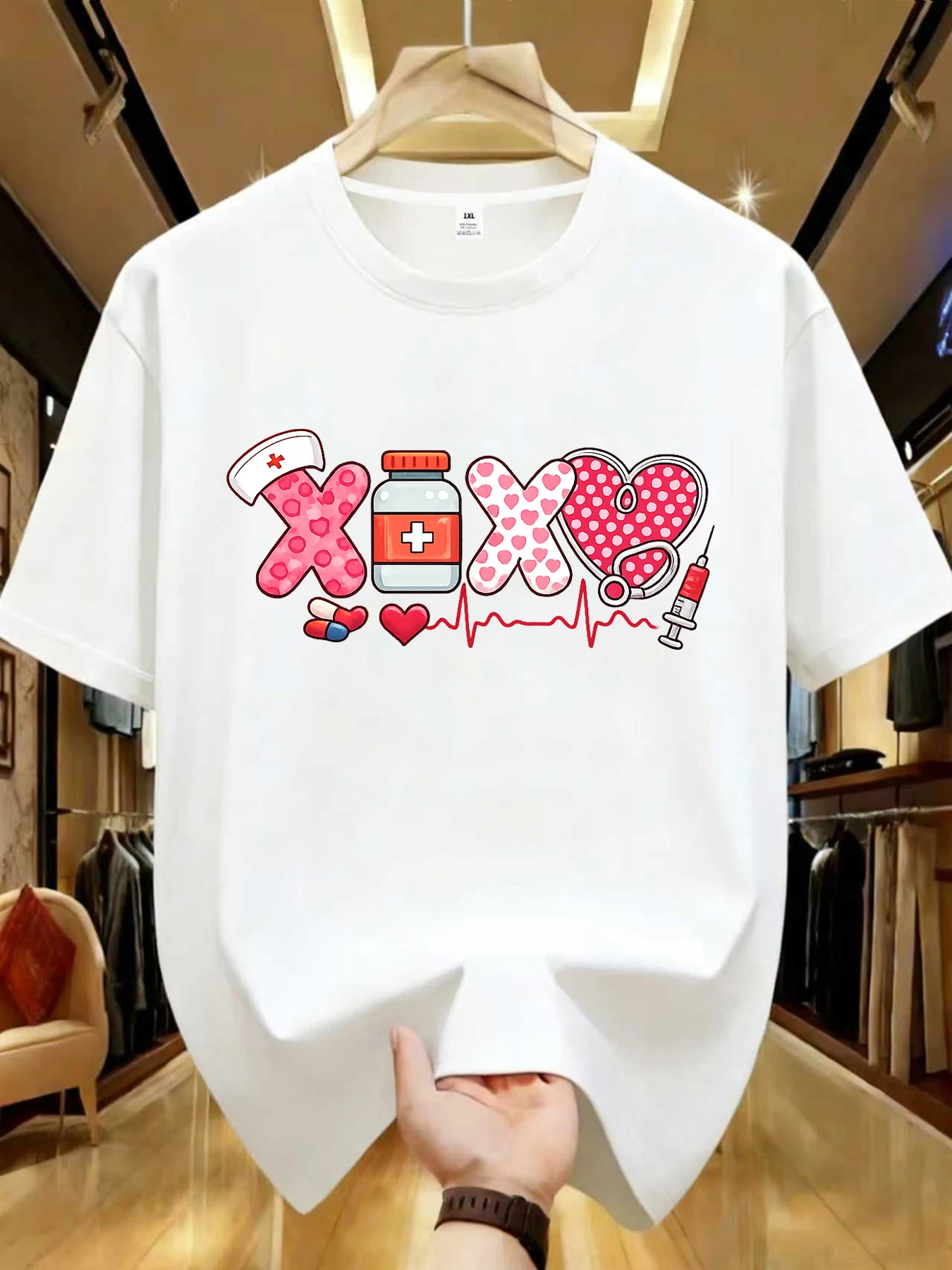 

【WDS0123】Creative letter printed plus size women's round neck T-shirt summer casual short sleeved top street fashion versatile