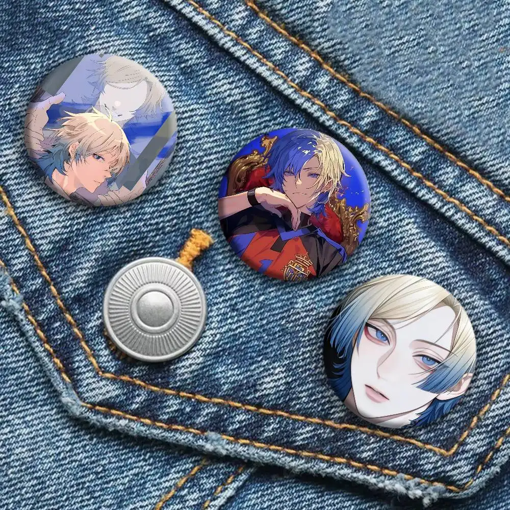 Classic Anime B-Blue Lock Michael Kaiser Manga Badge Round Art Brooch Clothes Backpack Accessories Lapelnd Laserh view 2