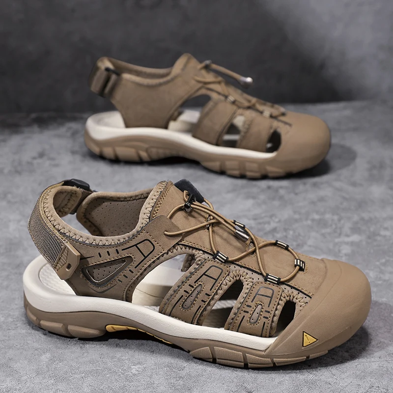 

Мужские пляжные сандалии, новинка лета 2024, пляжные сандалии большого размера, легкий дизайн, противоскользящие износостойкие уличные пляжные сандалии, мужские