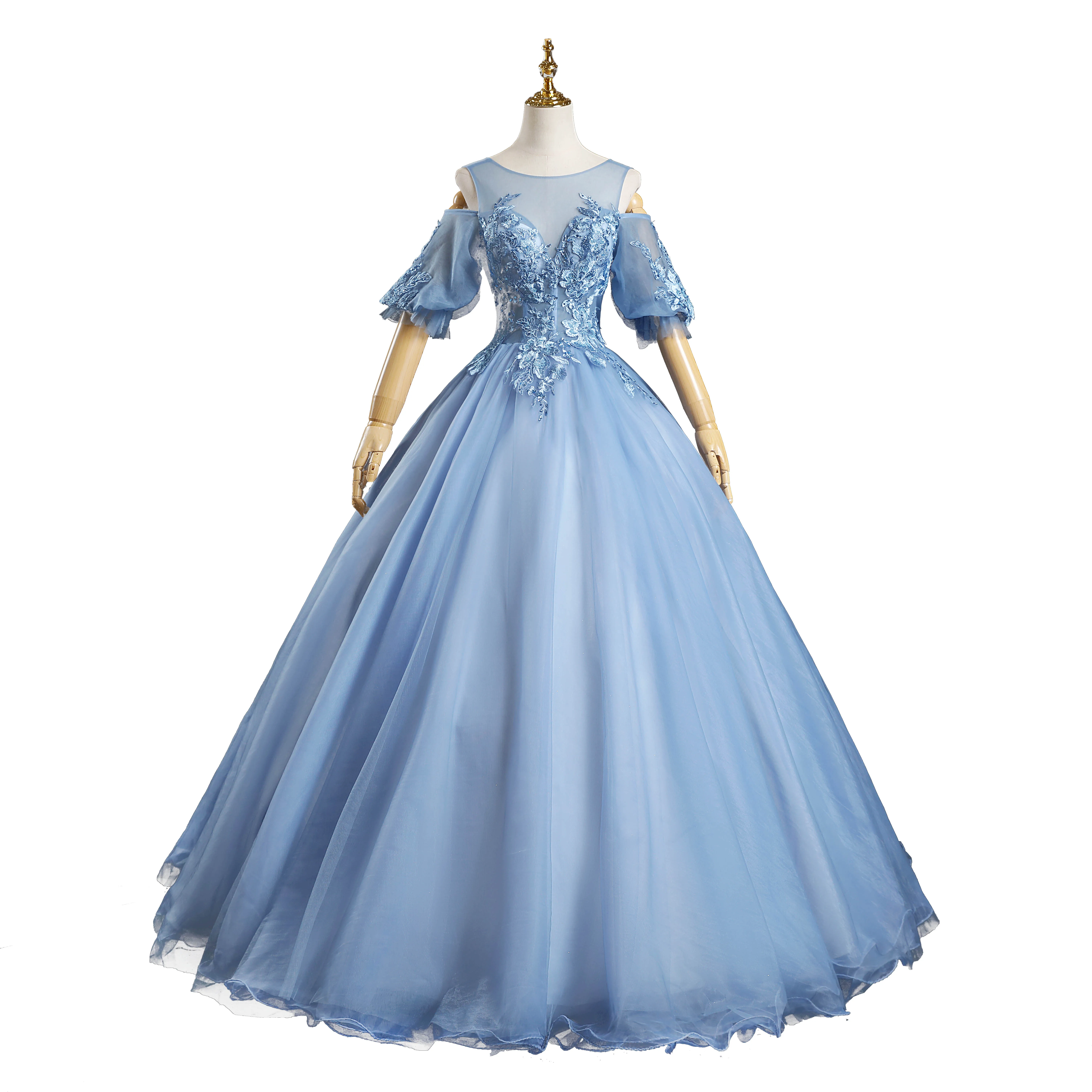 100%real carnival blue flower court medieval dress renaissance Gown queen Victorian /Marie/ Belle Ball/ball gown