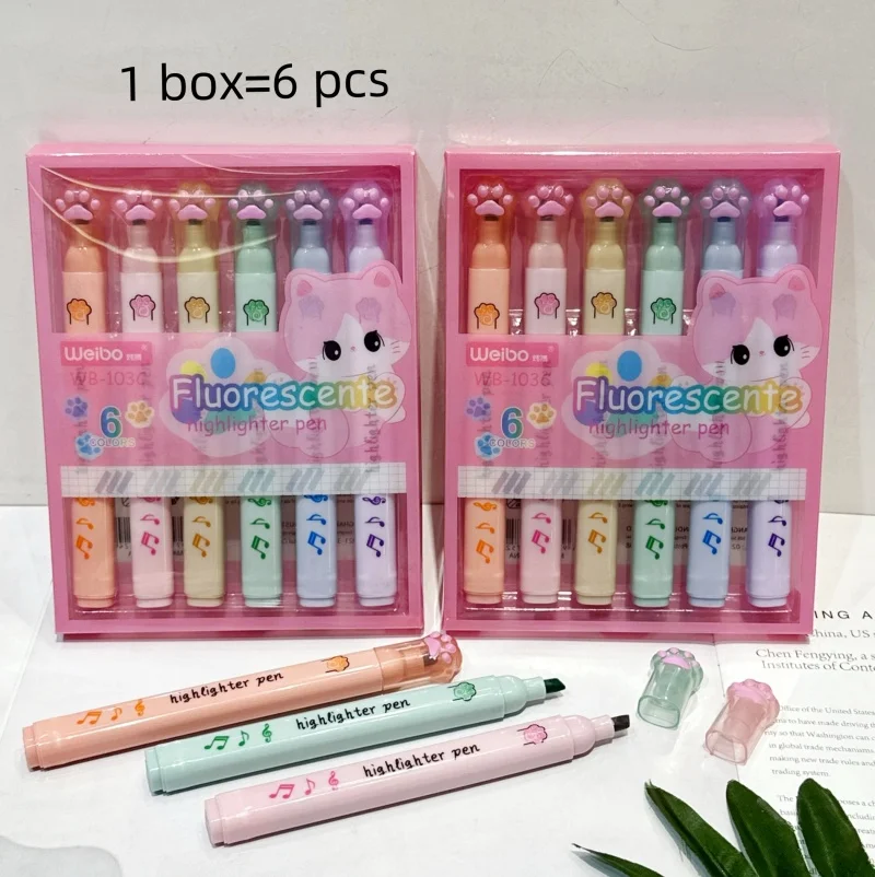 36 pcs/lot Kawaii Cat Paw Highlighter Pen Cute 6 Colors Drawing Marker Pens Fluorescent PenOffice School Supplies