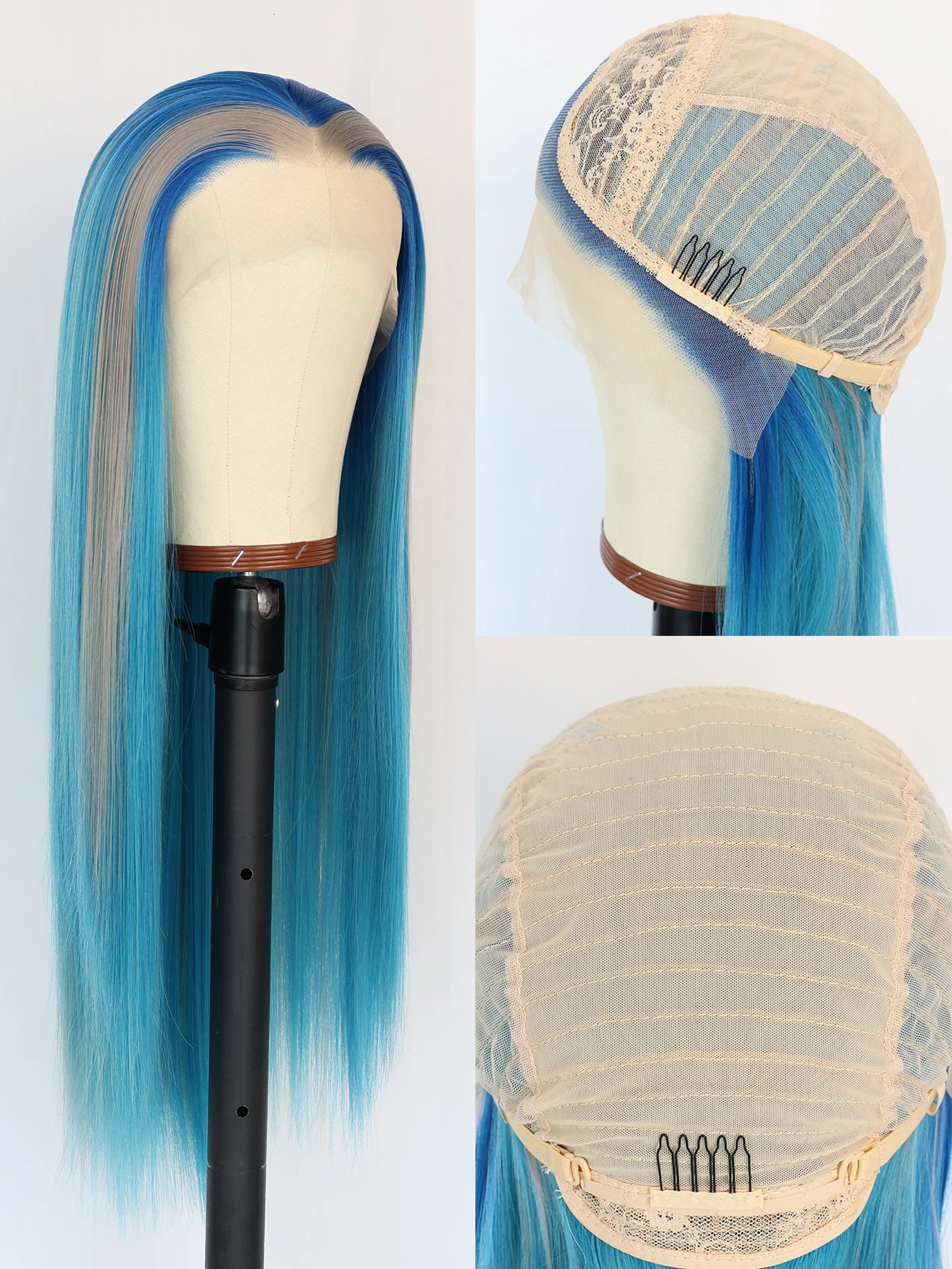 Peruca frontal de renda sintética com cor listrada para mulheres, cabelos lisos longos com destaques, fibra resistente ao calor, moda skunk 13x3