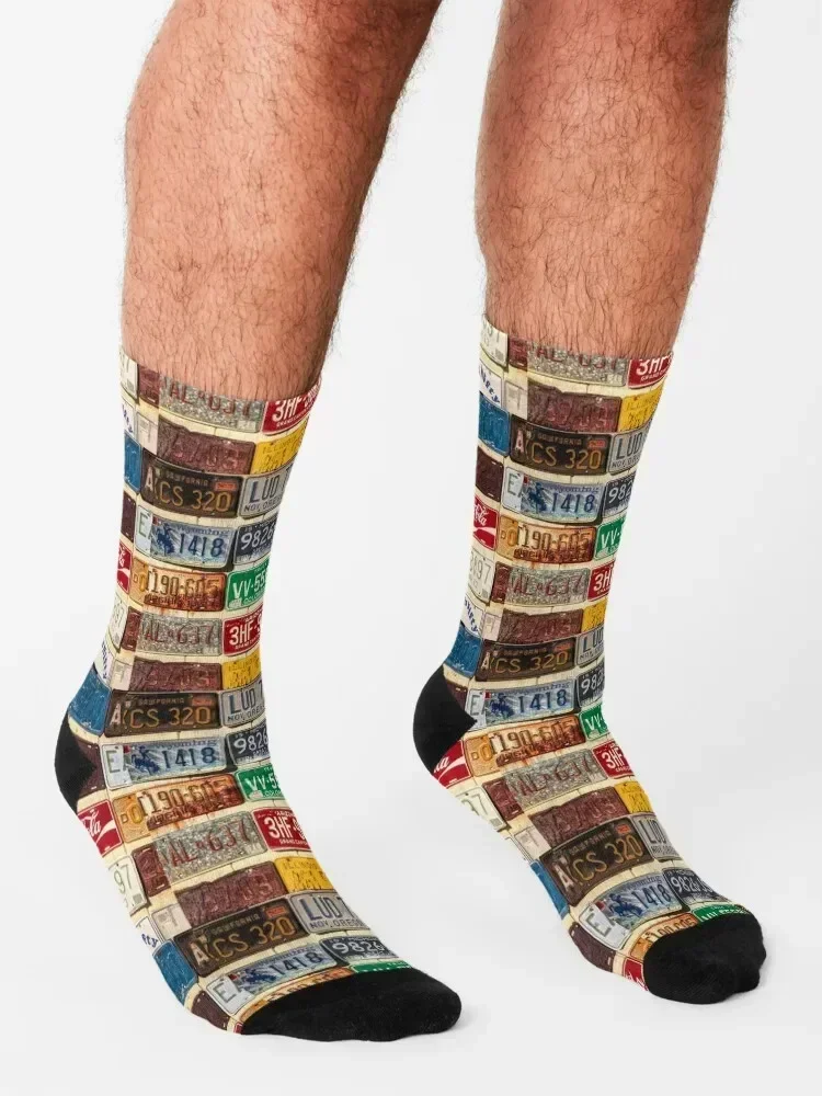 USA License Plate Collection Socks Running sports stockings ankle funny gifts Man Socks Women's