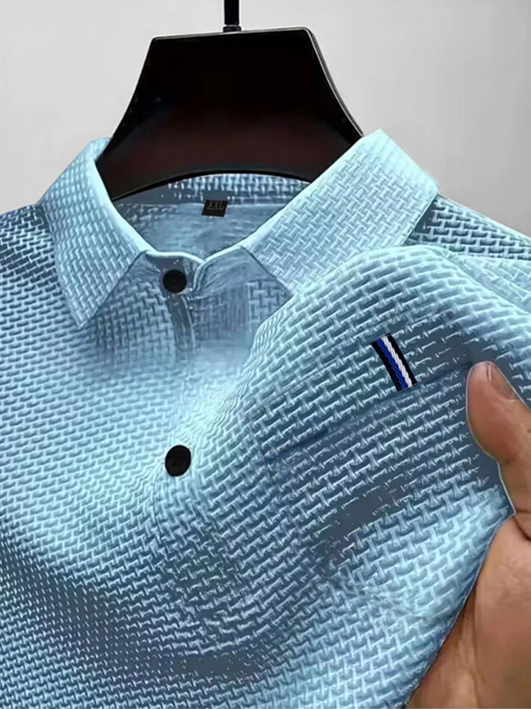 Summer ice silk lapel pocket POLO shirt, men's short-sleeved T-shirt, men's clothing top