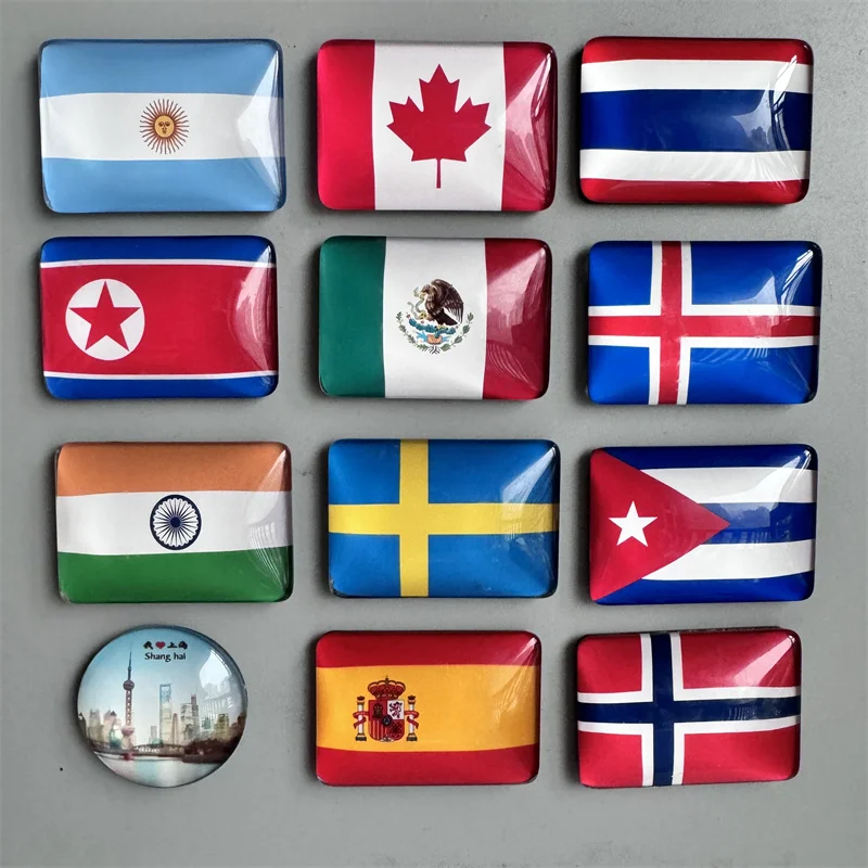 Argentina  Mexico India Canada Sweden Cuba Spain New York Norway North Korea Iceland Shanghai Glass Refrigerator National Flag