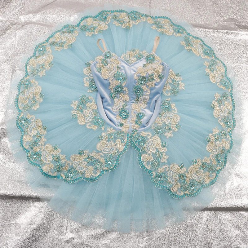 Tutú de ballet Cenicienta azul cielo con gancho, tutú clásico tipo pancake para actuación o competición de danza en solista