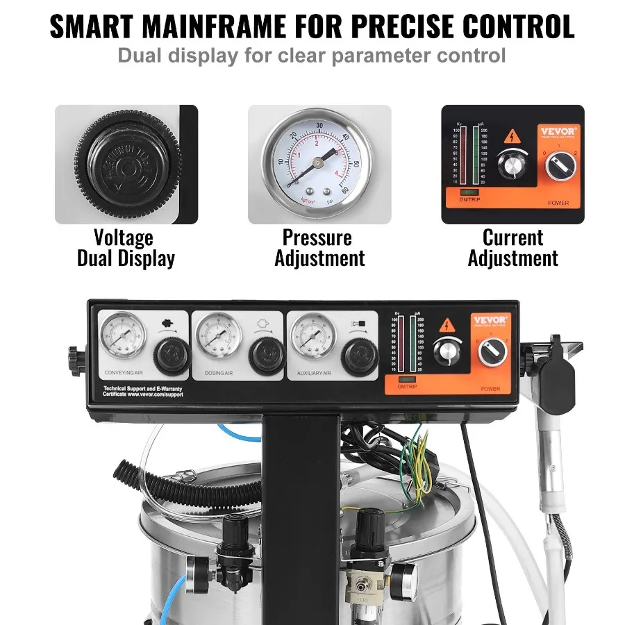 Powder Coating System 50 W 100KV Electrostatic Output Powder Coating Kit with 50L Powder Hopper 450g Per Minute Powder Coating