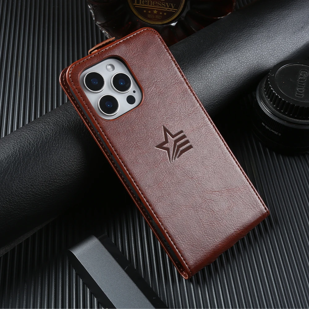 

Original Leather Phone Case For iPhone 17 16 Pro 15 14 Plus 13 12 Pro Max 11 Mini Credit Card Wallet Cover With Star Pattern