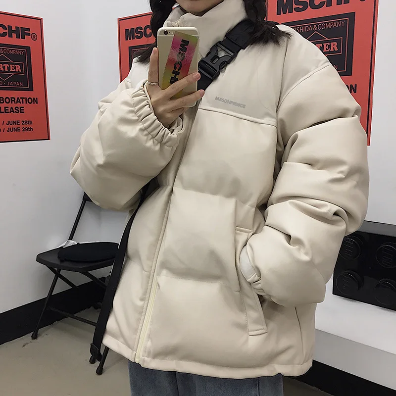 Parkas homens inverno na moda estilo coreano retro all-match gola de couro do plutônio grosso casal moda bf streetwear quente retalhos