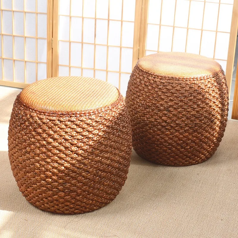 Niedriger Hocker Sofa Hocker Rattan gewebter Stroh runder Hocker Tatami Stuhl Tee Stuhl Hocker Wohnzimmer Bank kleiner Hocker Trommel hocker 2024