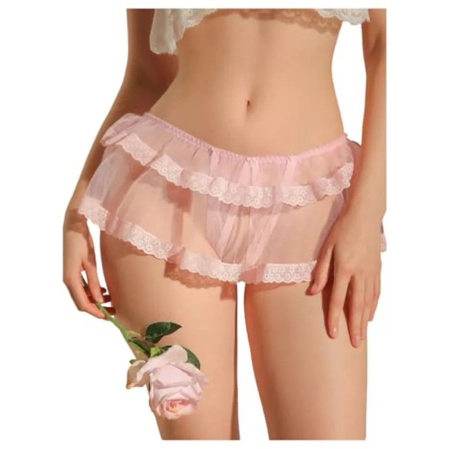 

SweatyRocks Women's Lace Thong Underwear Cut Out Bow Ruffled Panties