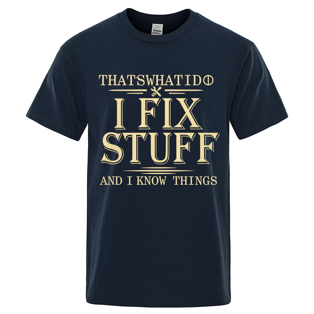 تي شيرت جديد للرجال والنساء لعام 2025 يسمح بالتهوية "I Fix Stuff" مطبوع صيفي غير رسمي بأكمام قصيرة ملابس خروج يومية