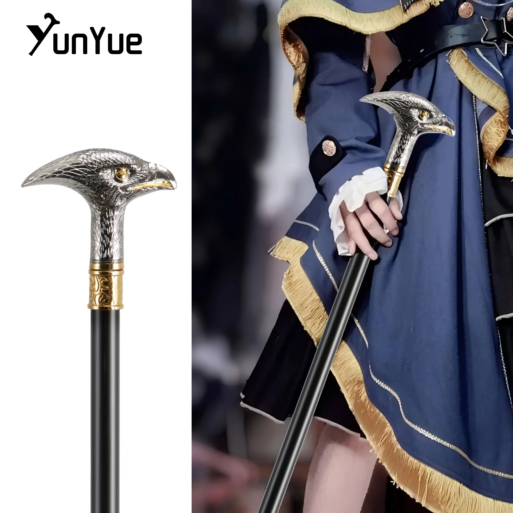 Alloy Eagle Head Fashion Walking Stick Gentleman Elegant Decorative Cane Art Collection Vintage Party Walking Film Prop Cane