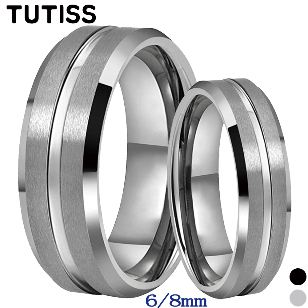 TUTISS 6mm 8mm Very Popular Tungsten Wedding Band Men Women Ring Center Groove Satin Finish