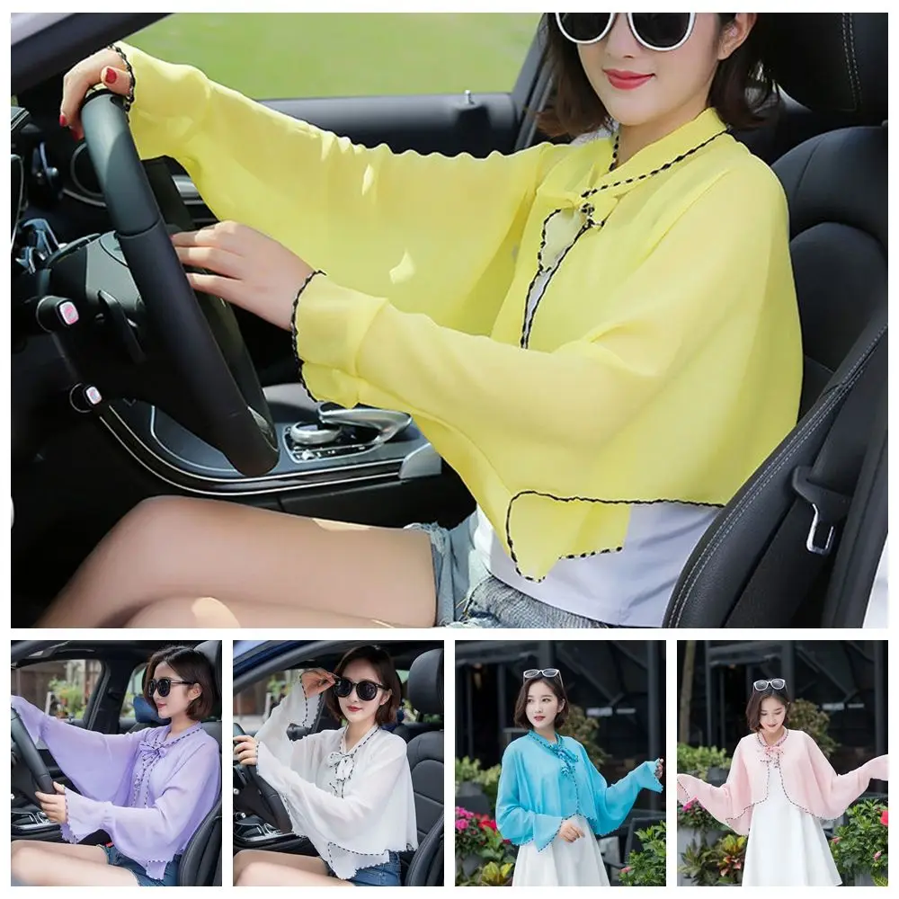 Women Chiffon Sleeve Sunscreen Shawl Sleeve Sunscreen UV Protection Riding Driving Arm Shade Scarf Cloak Outdoor Beach