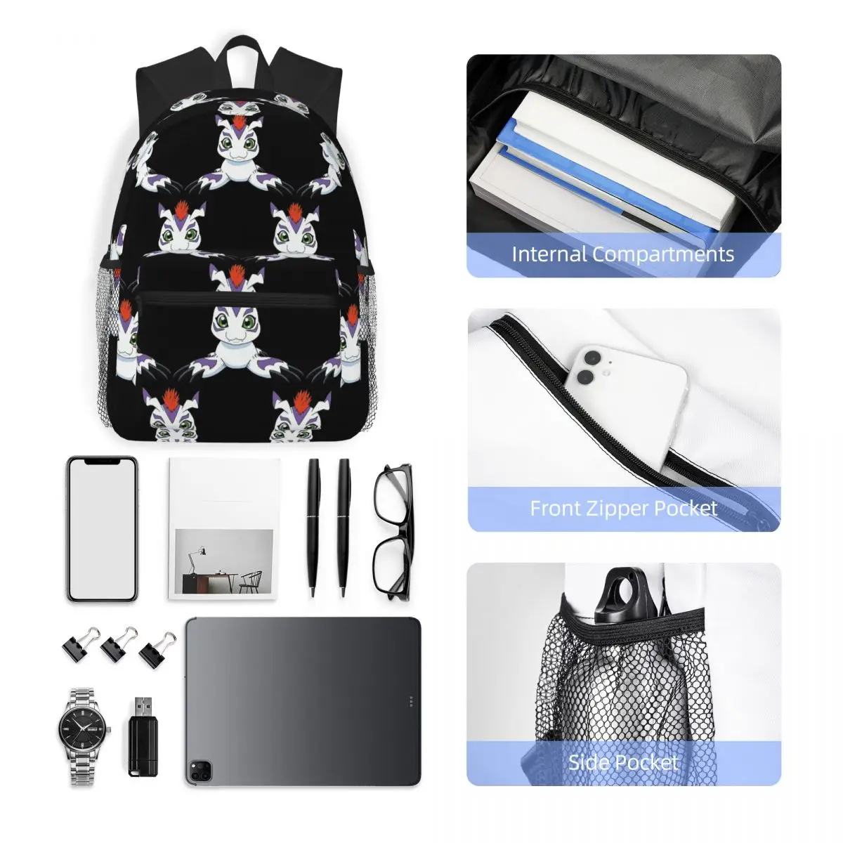 อะนิเมะดิจิมอนโกมามอนกระเป๋าเป้สะพายหลังนักเรียนกระเป๋าเดินทางเดย์แพ็คสำหรับผู้ชายผู้หญิงแฟชั่นกระเป๋าหนังสือกระเป๋าสะพาย