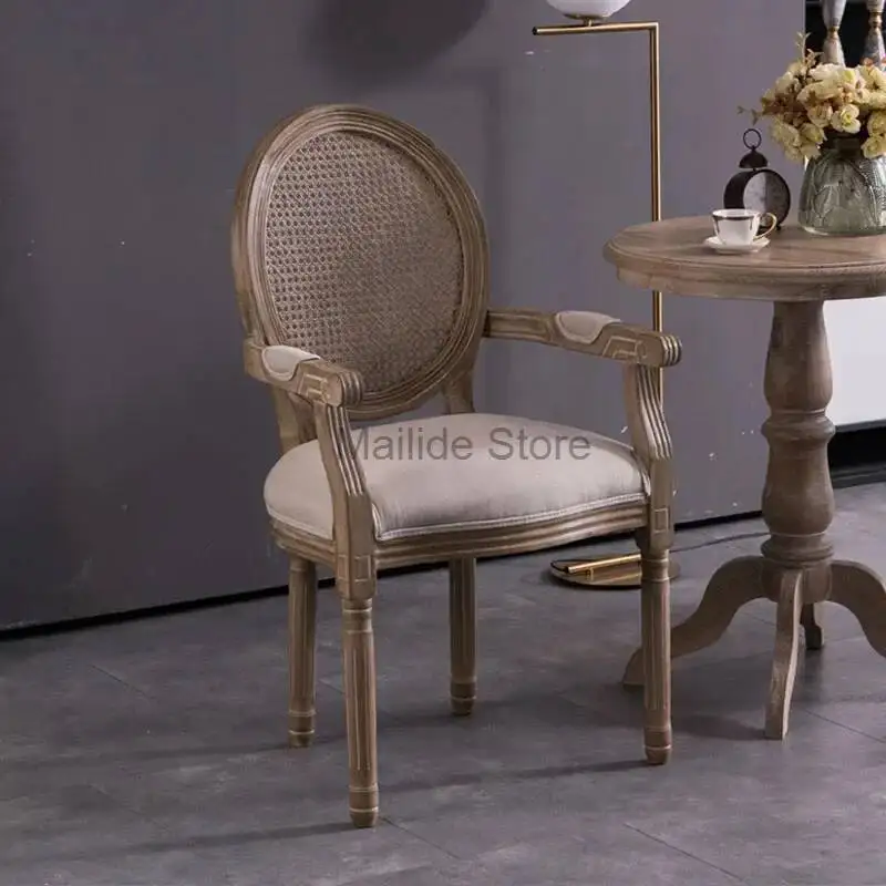 American Retro Living Room Chairs Modern Leisure Home Furniture Solid Wood Rattan Back Home Armchair Balcony Leisure Sofa Chair