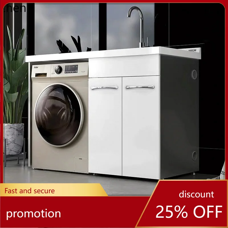 ZML Washing Machine Cabinet Combination Waterproof Integrated Laundry Sink with Washboard Washing Machine Companion Cabinet