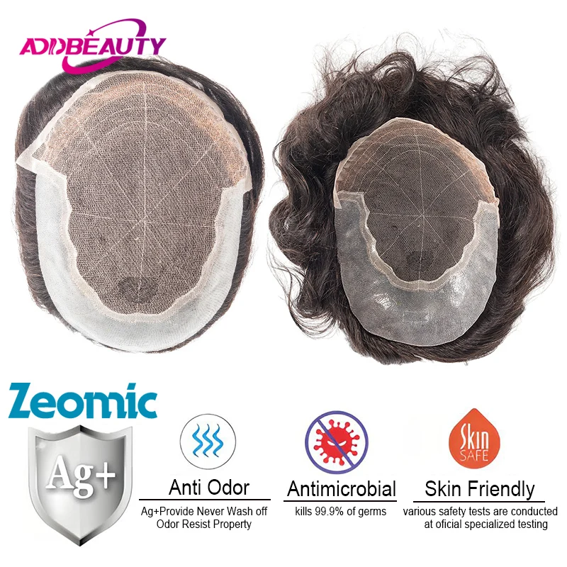 

Q6 Antimicrobial Men Toupee Swiss Lace PU Indian Human Remy Hair Men's Wig Bleached Knots Capillary Prosthesis Natural Hair Wigs