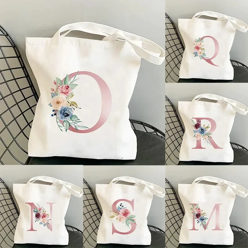 Fashion Customized Name Canvas Bag Women's Travel and Leisure One Shoulder Handbag Pink Letter White Canvas Large Capacity