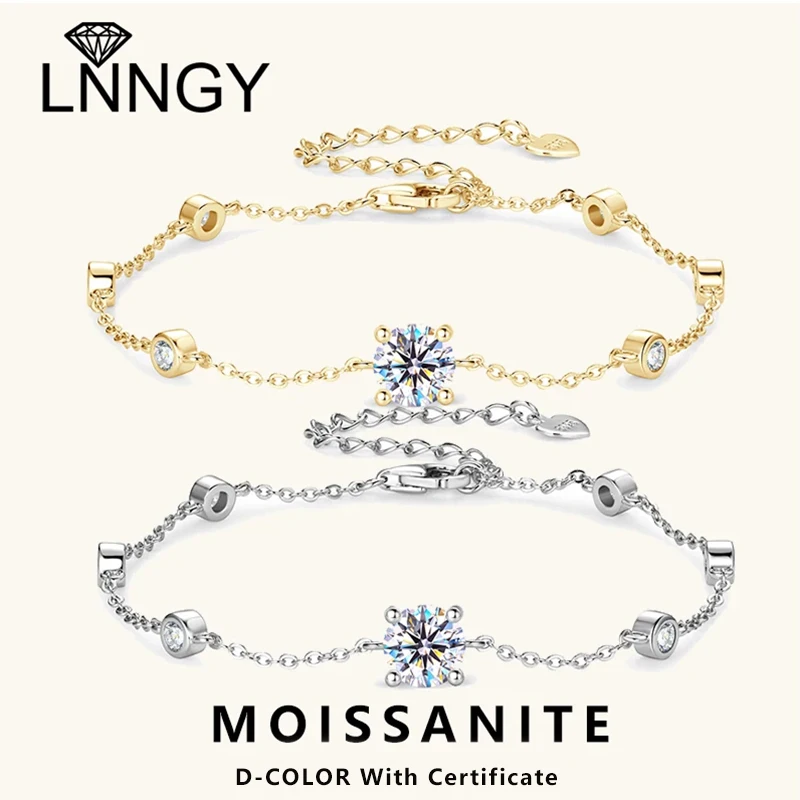 

Lnngy 6.5mm&2.5mm Moissanite Bracelet pulseira prata 925 Sterling Silver Bracelets for Women Adjustable Hand Chain Jewelry