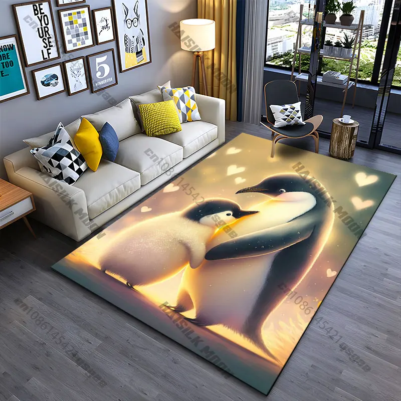 Penguin family love and bonding carpet Yoga living room room decor children's crawling mat doormat area rug games mat