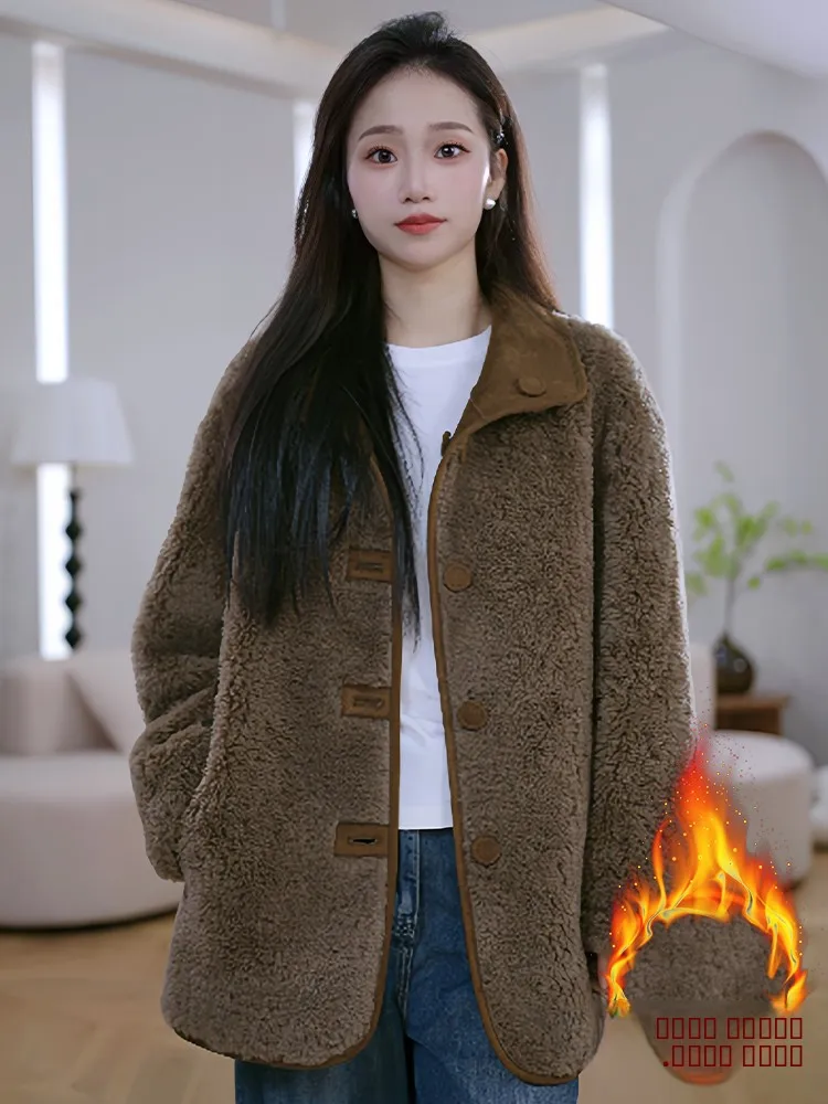 

Ele Mid-Length Fce-Lined Thiened Long Sve Women's Jaet Winter Warm Cotton Coat Simple Sle Loose Fit Ladies' Top