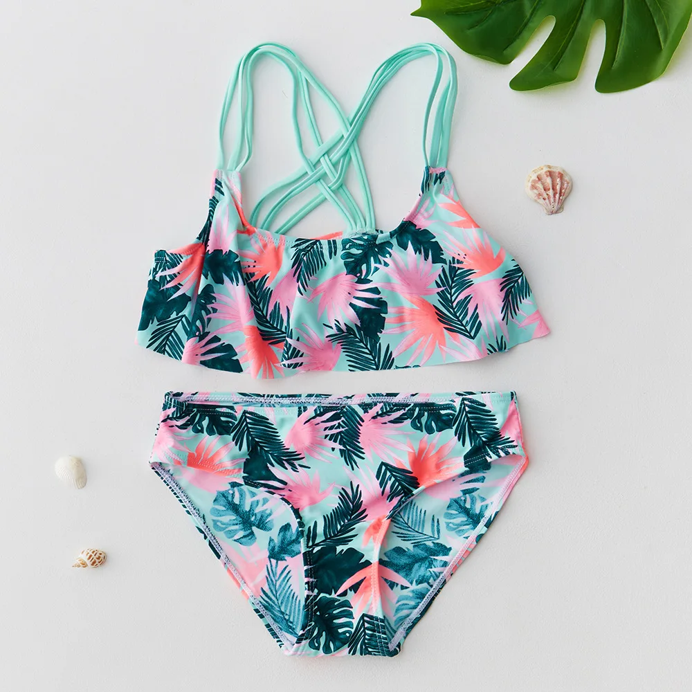 9-14Y Teenager Girls Swimsuit Tropical style Girls Swimwear two pieces Children Swimwear Bikini set