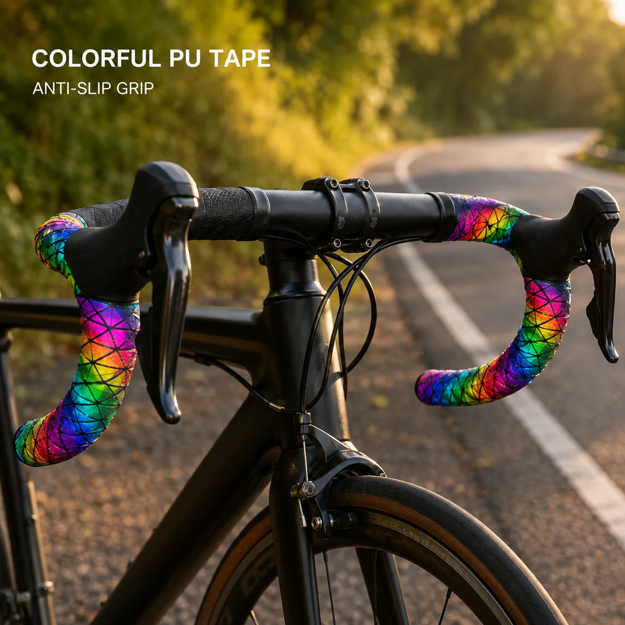 BOLANY Colorful Road Bike Handlebar Tape PU Anti-Slip Wear Resistant Shock Absorbing Bar Wrap for Drop Bar Fixed Gear Bicycle