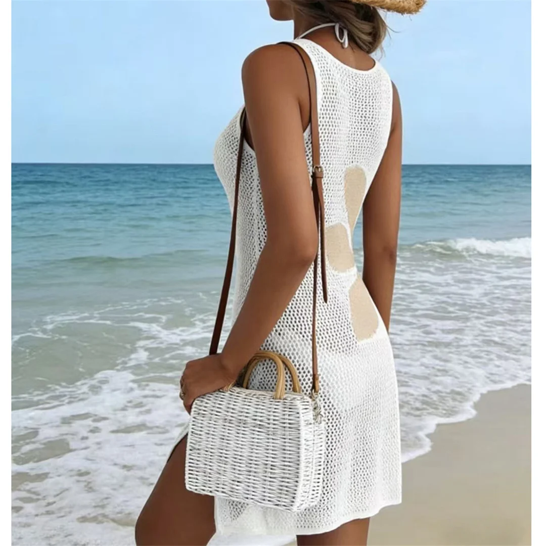 Blumenmuster, ausgestellter Schnitt, gehäkelte Tunika, Strandkleid, Strandmode, Damen, V7947 – Detail 6