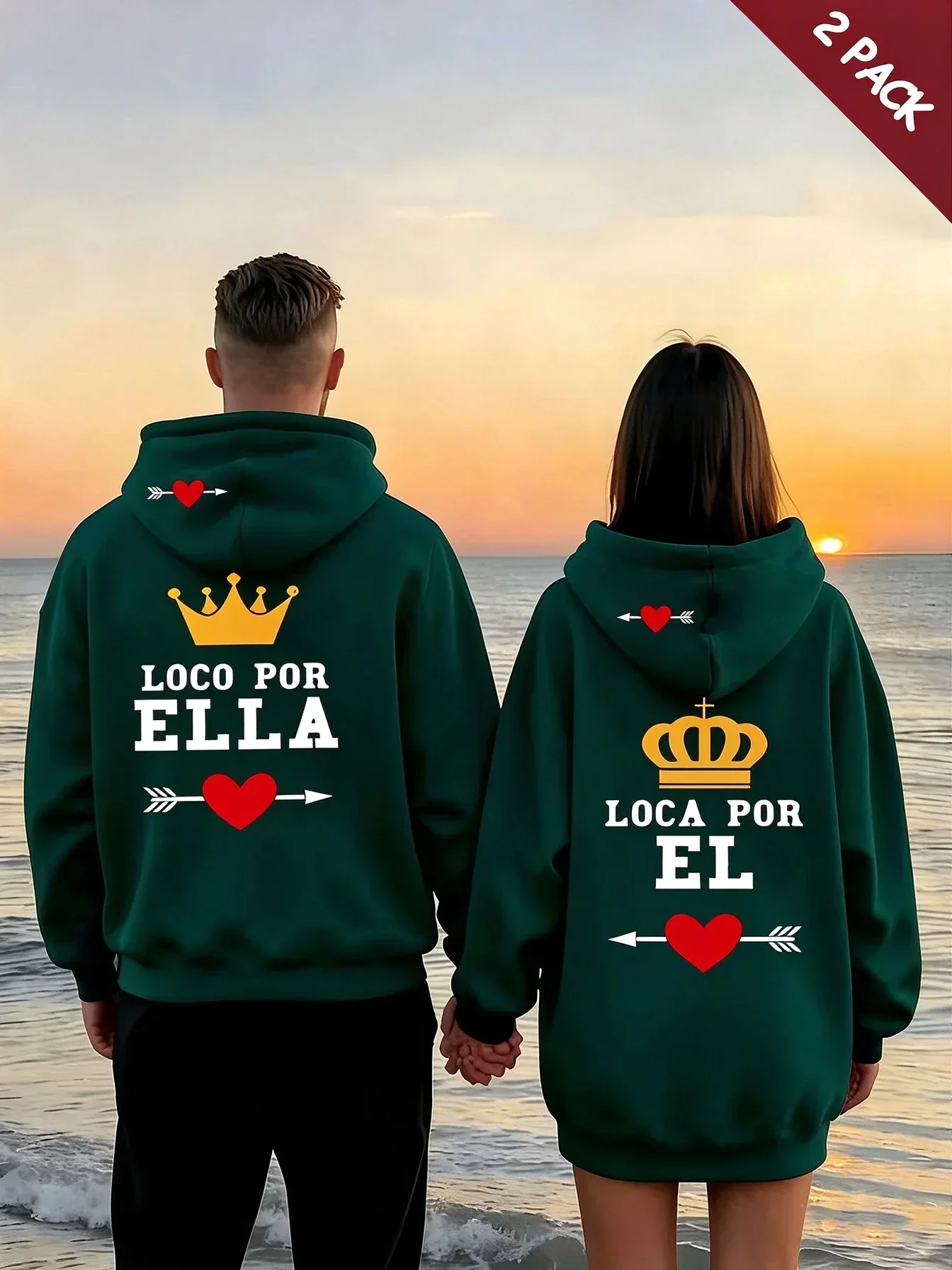 2‑Pcs Unisex Couple Hoodie, Heart Crown Print, Warm Skin‑Friendly Fabric, Multi‑Scene Autumn Winter Outfit