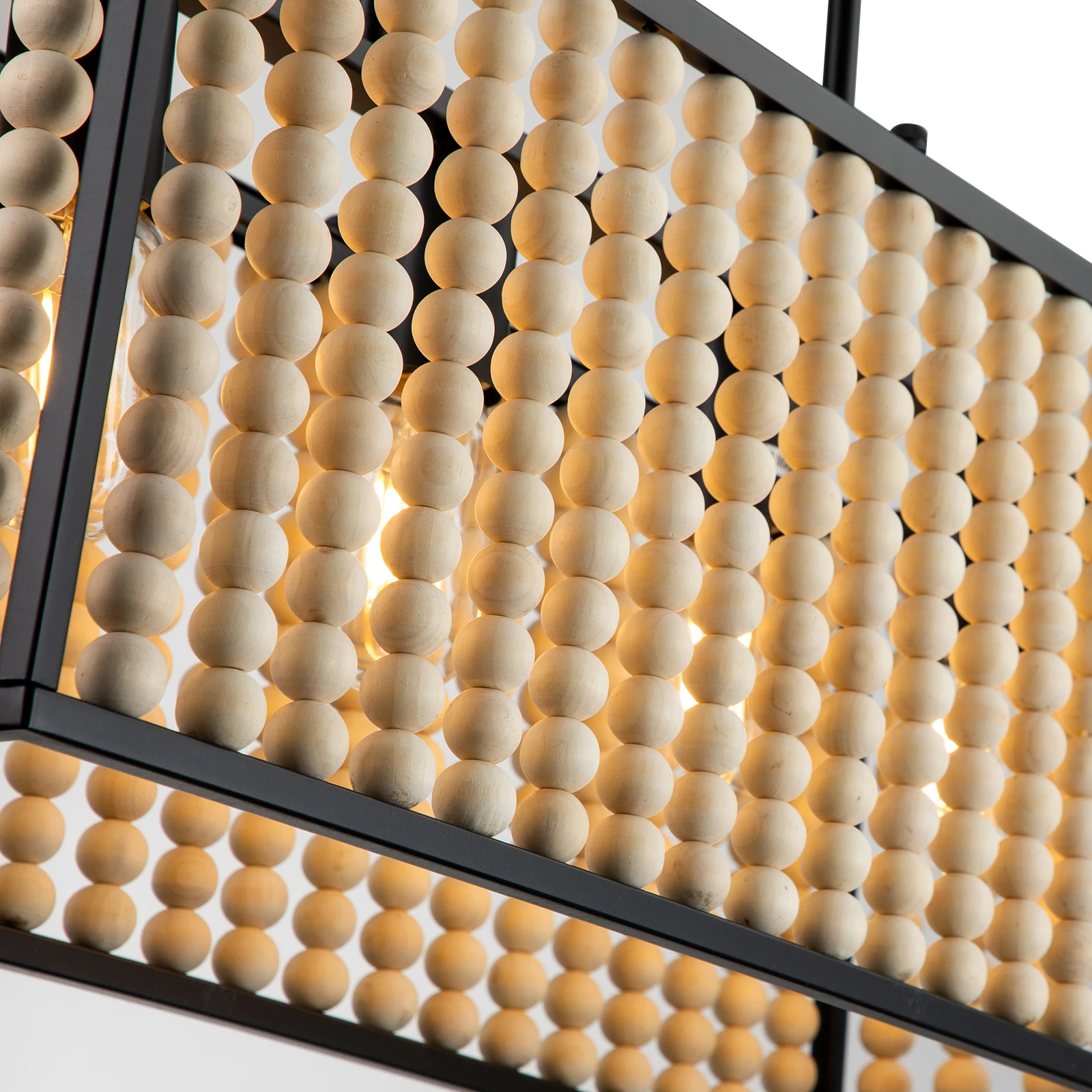 40W 110V Wood Beaded Chandelier,4-Light Wood Beaded Chandelier,Adjustable Chandelier,for Living Rooms,Dining Rooms,Cafes