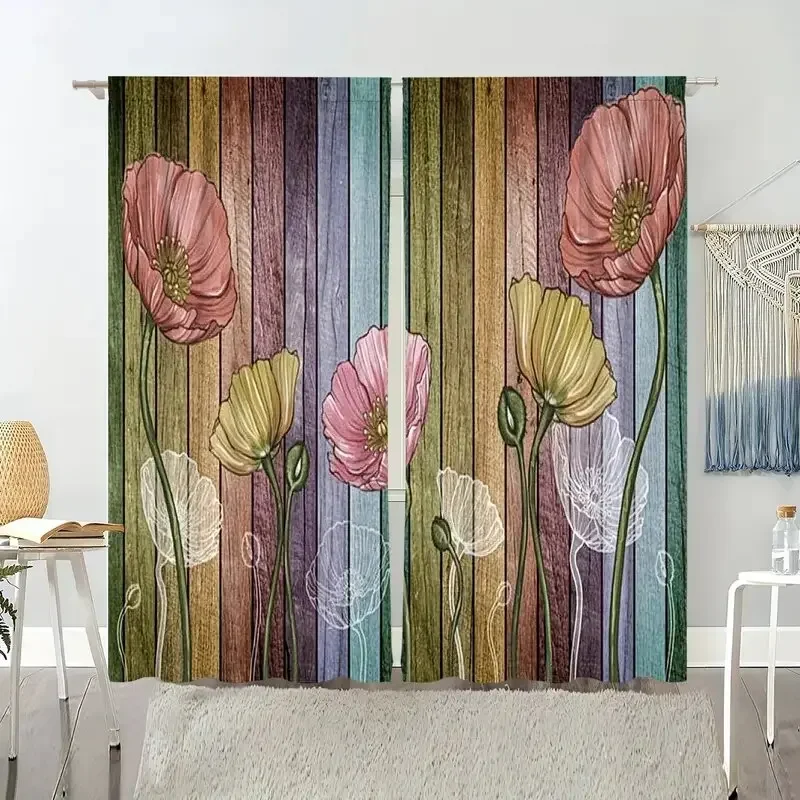 

Artistic flower pattern printed curtains, bedroom and living room, home decoration, room decoration