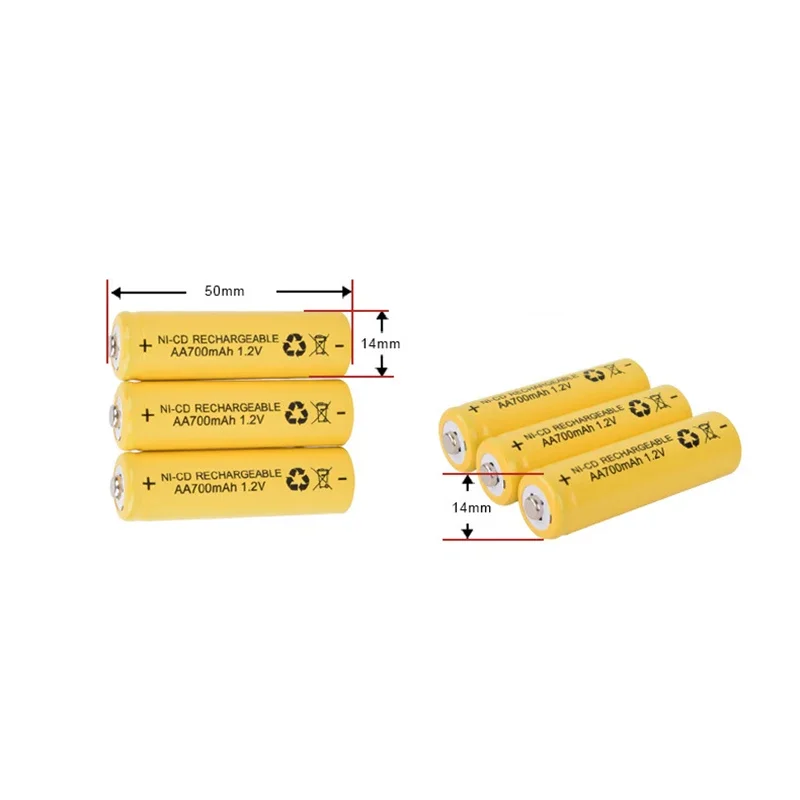 بطارية قابلة للشحن AA NiCd ، بندقية درجة الحرارة ، جهاز التحكم عن بعد ، بطاريات لعبة الماوس ، 700mAh ، AA ، 1.2V ، 12 قطعة